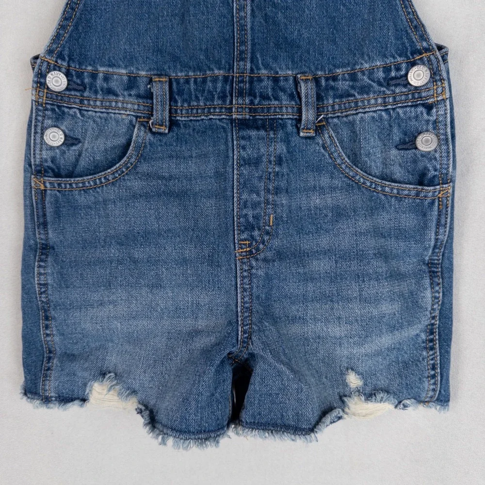 Old Navy Girls Denim Shortalls Size 8 Blue Distressed Frayed Hem Bib Overalls